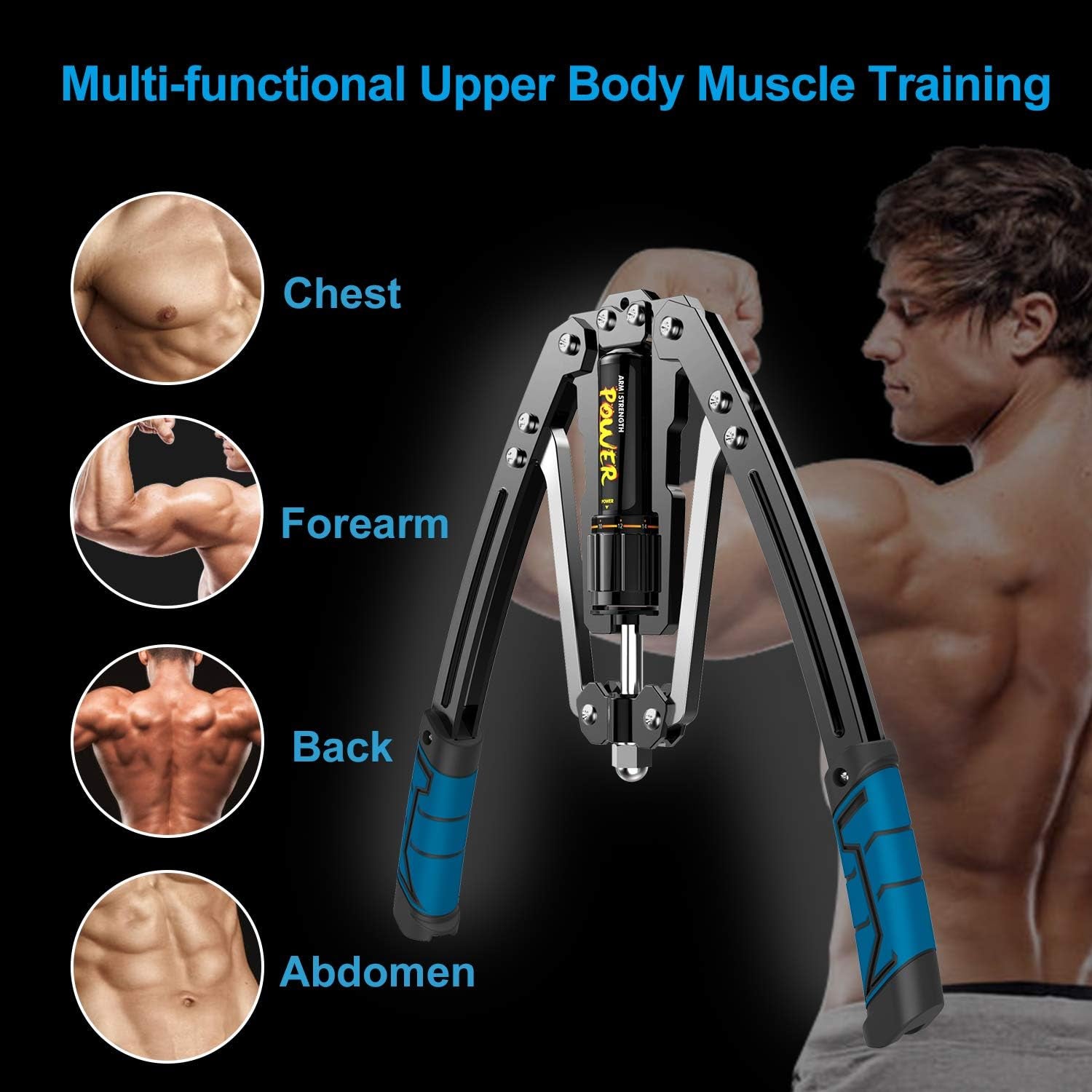 Hydraulic Power Twister Adjustable Arm-Exerciser - Home Chest Expander 22-440Lbs, Home Fitness Equipment Bar for Men and Women with Resistance (Blue)